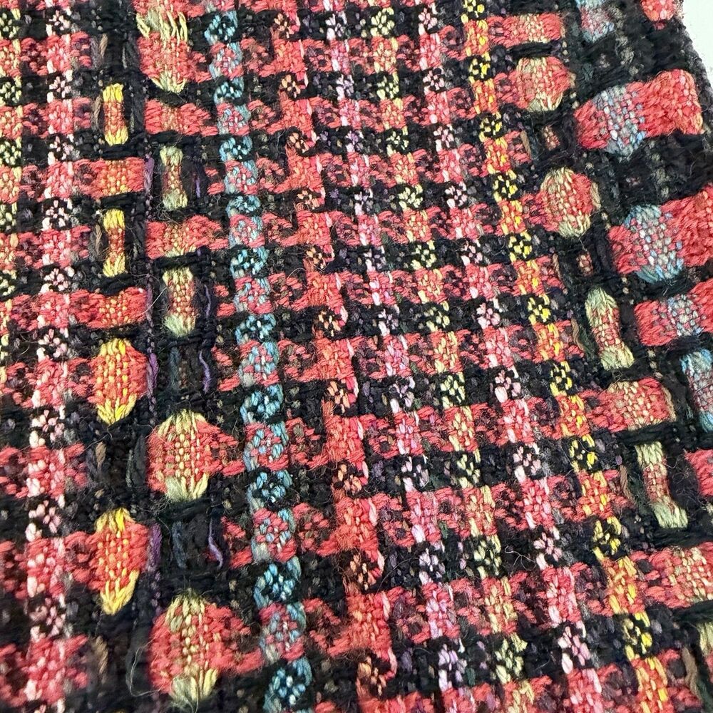Muffy Young  Handwoven Handweaving Scarf in Black And Bright Colors Preowned - Picture 4 of 10